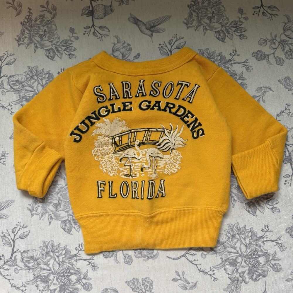 Vtg 50s Kids Yellow Crewneck SweatShirt 18 Month Sarasota Jungle Gardens Florida